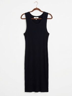Magaschoni Black Ribbed Knit Sleeveless Midi Dress Size Large L Minimalist